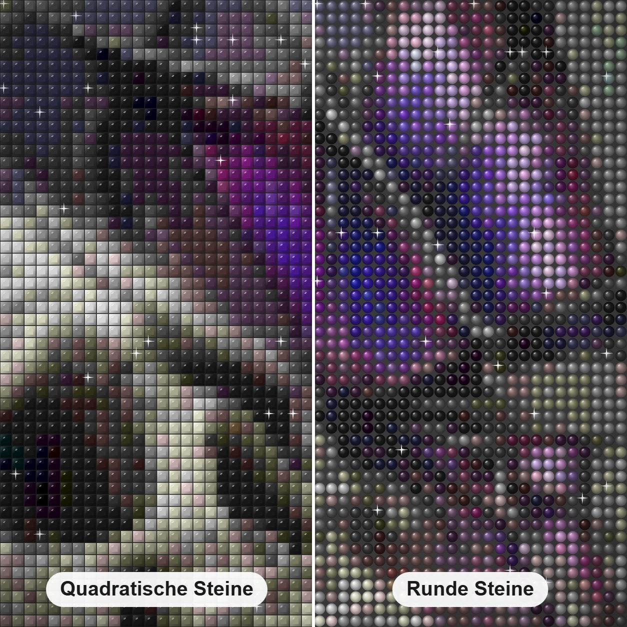 Schmetterling & Schädel Diamond Painting Nahaufnahme mit quadratischen und runden Steinen