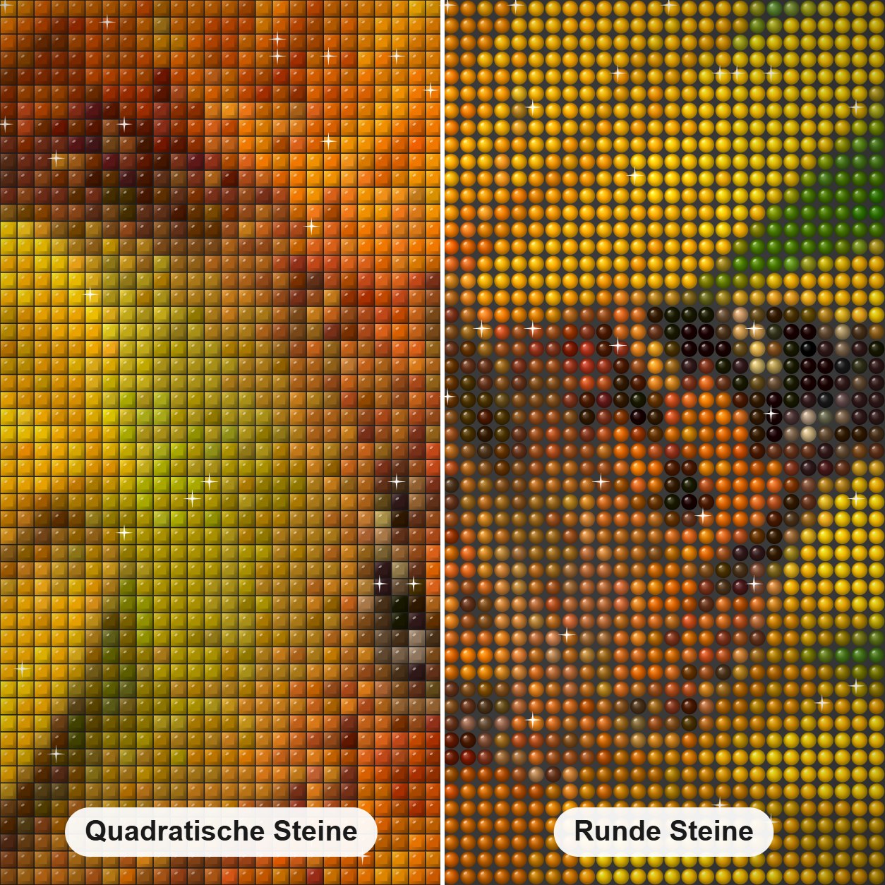 Schmetterling & Sonnenblume hautnah Diamond Painting Nahaufnahme mit quadratischen und runden Steinen