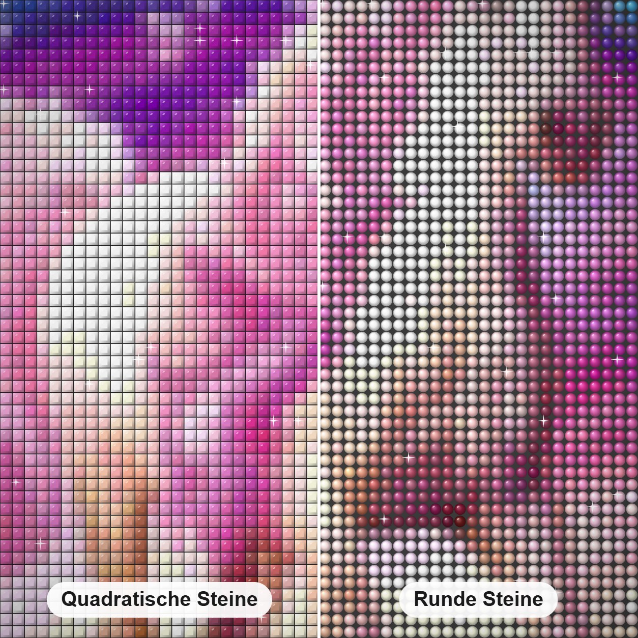 Schmetterlinge & Fantasy Pferd mit Regenbogen Hintergrund Diamond Painting Nahaufnahme mit quadratischen und runden Steinen