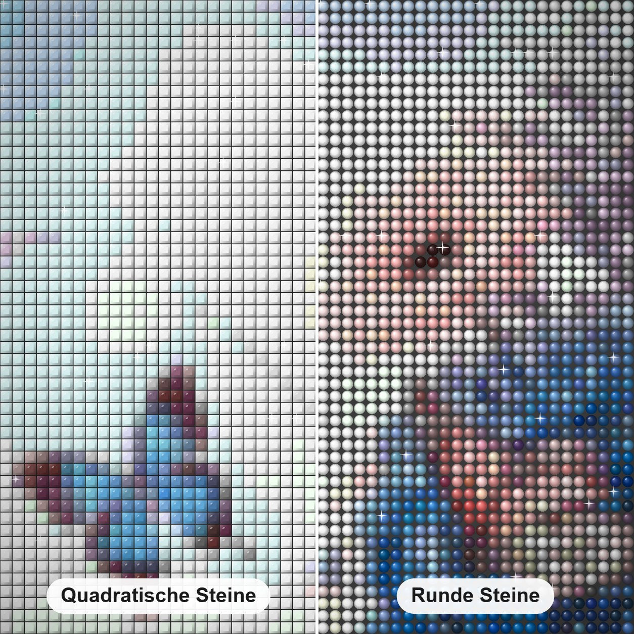 Schmetterlinge fliegen zum Himmel Diamond Painting Nahaufnahme mit quadratischen und runden Steinen