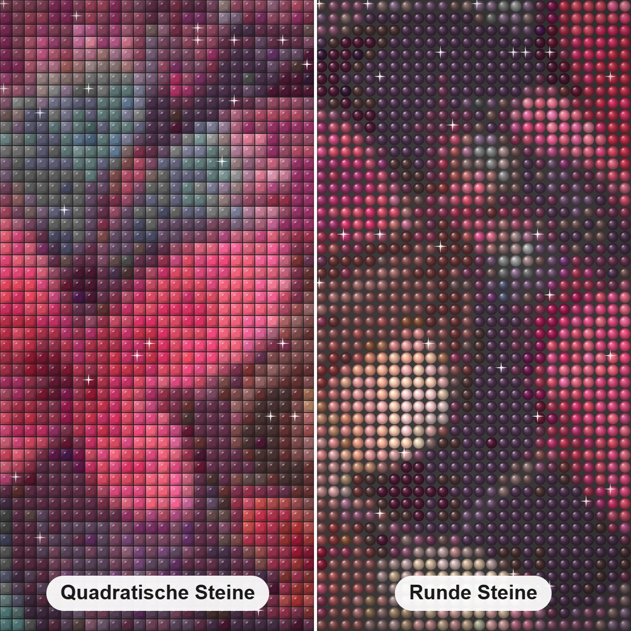 Schmetterlinge & kleine Fee Diamond Painting Nahaufnahme mit quadratischen und runden Steinen