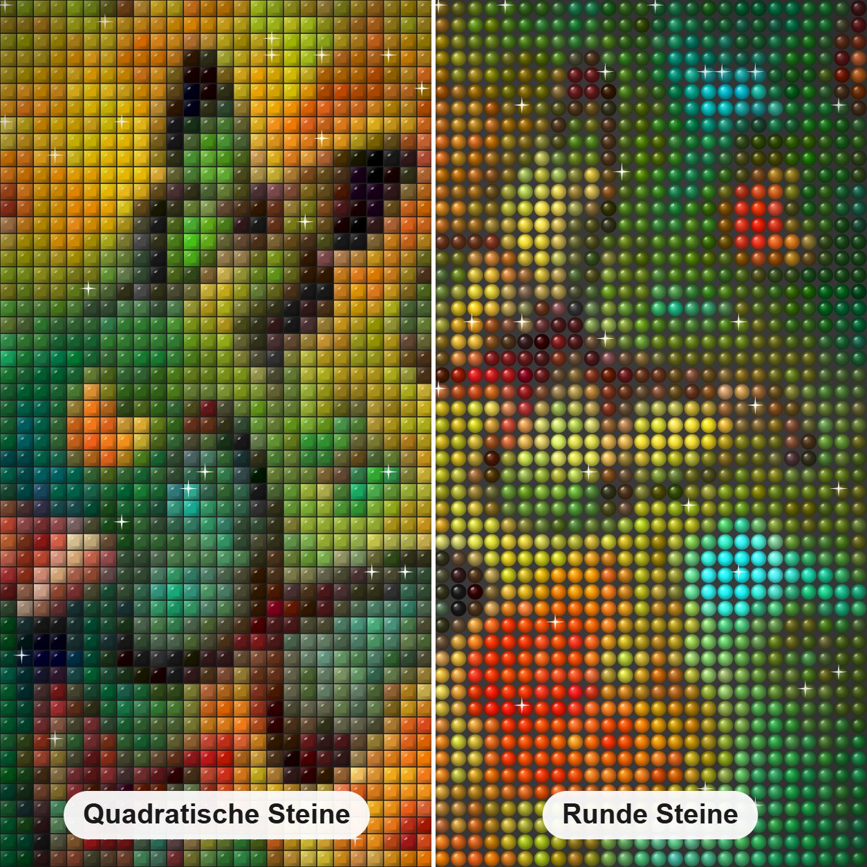 Schmetterlingsreich Diamond Painting Nahaufnahme mit quadratischen und runden Steinen