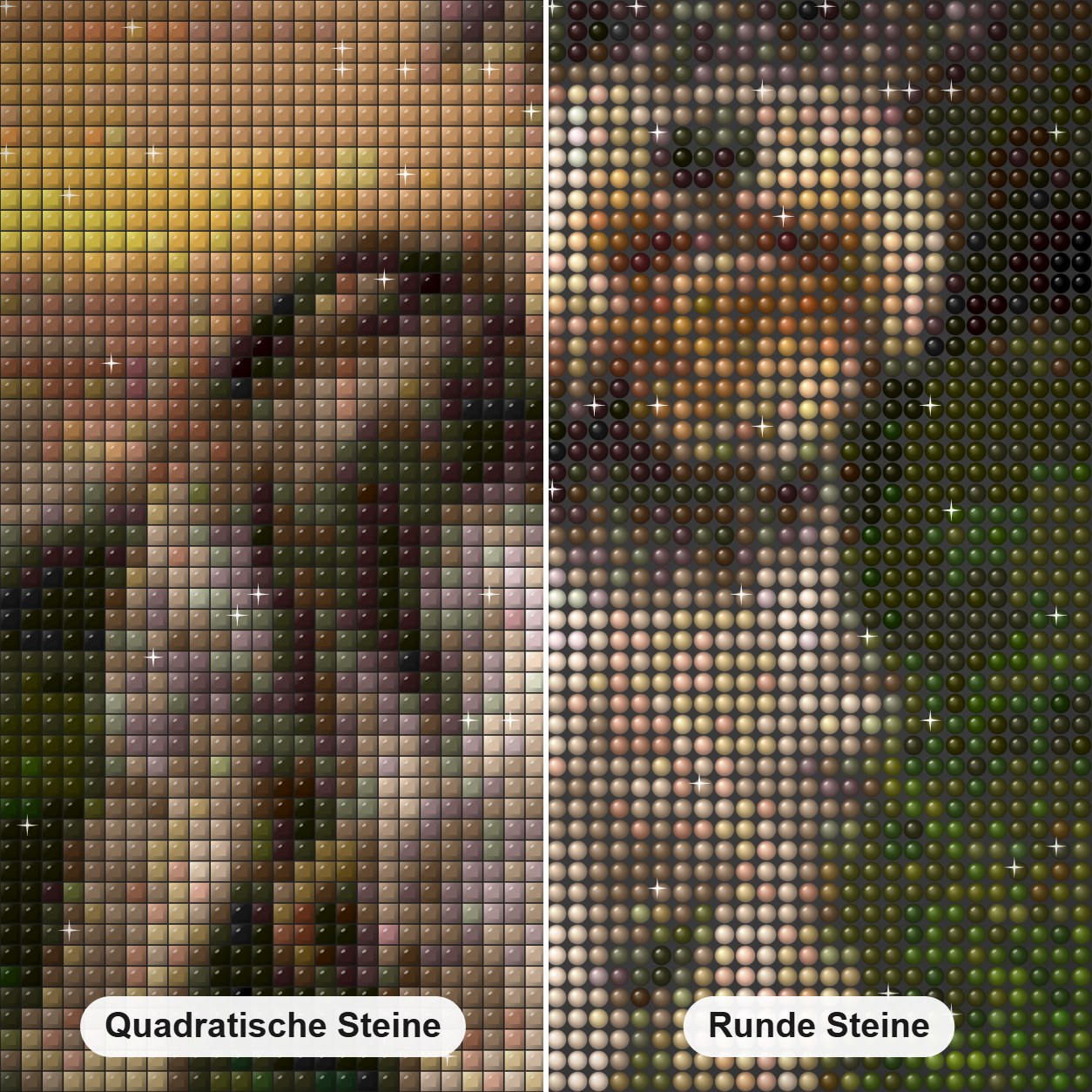 Schnauzerhund Diamond Painting Nahaufnahme mit quadratischen und runden Steinen
