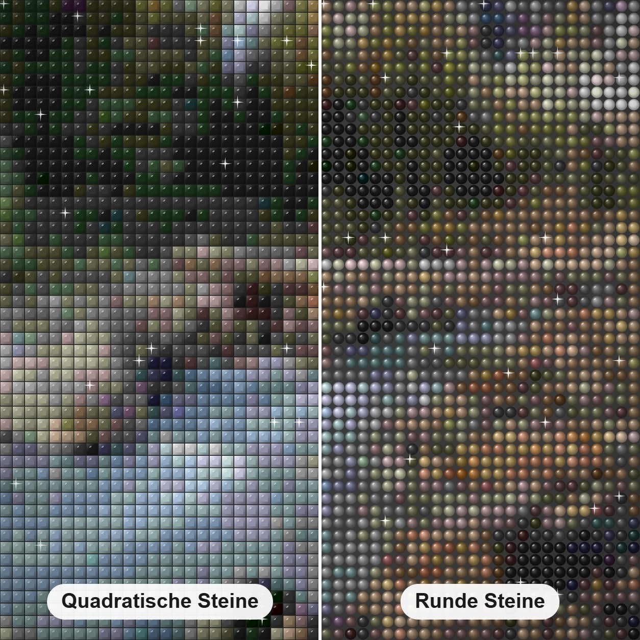 Schneebedeckter Berg & Wasserstrom Diamond Painting Nahaufnahme mit quadratischen und runden Steinen
