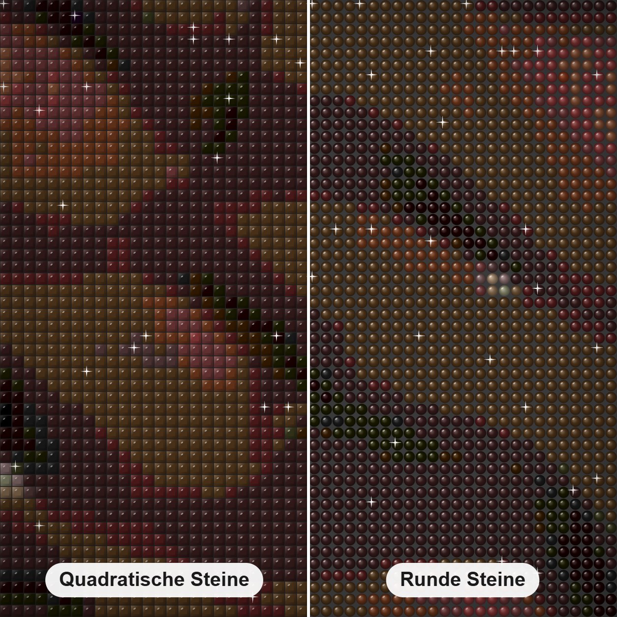 Schneeflecken auf dem Roten Planeten Diamond Painting Nahaufnahme mit quadratischen und runden Steinen
