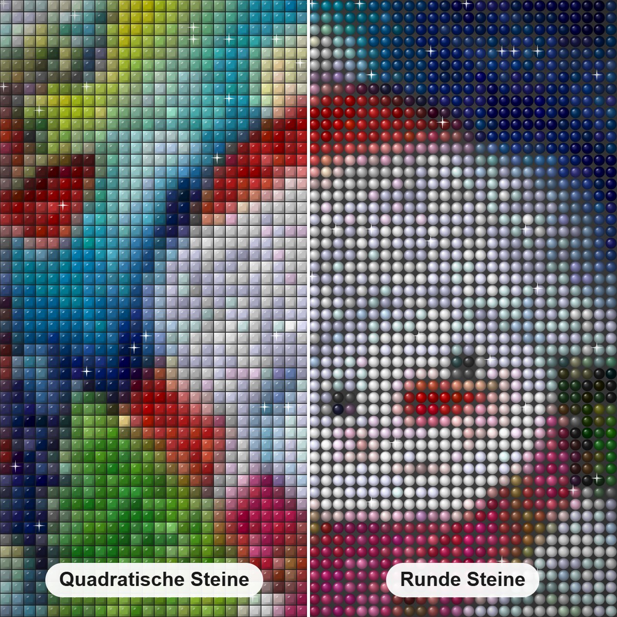Schneemann feiert Weihnachten Diamond Painting Nahaufnahme mit quadratischen und runden Steinen