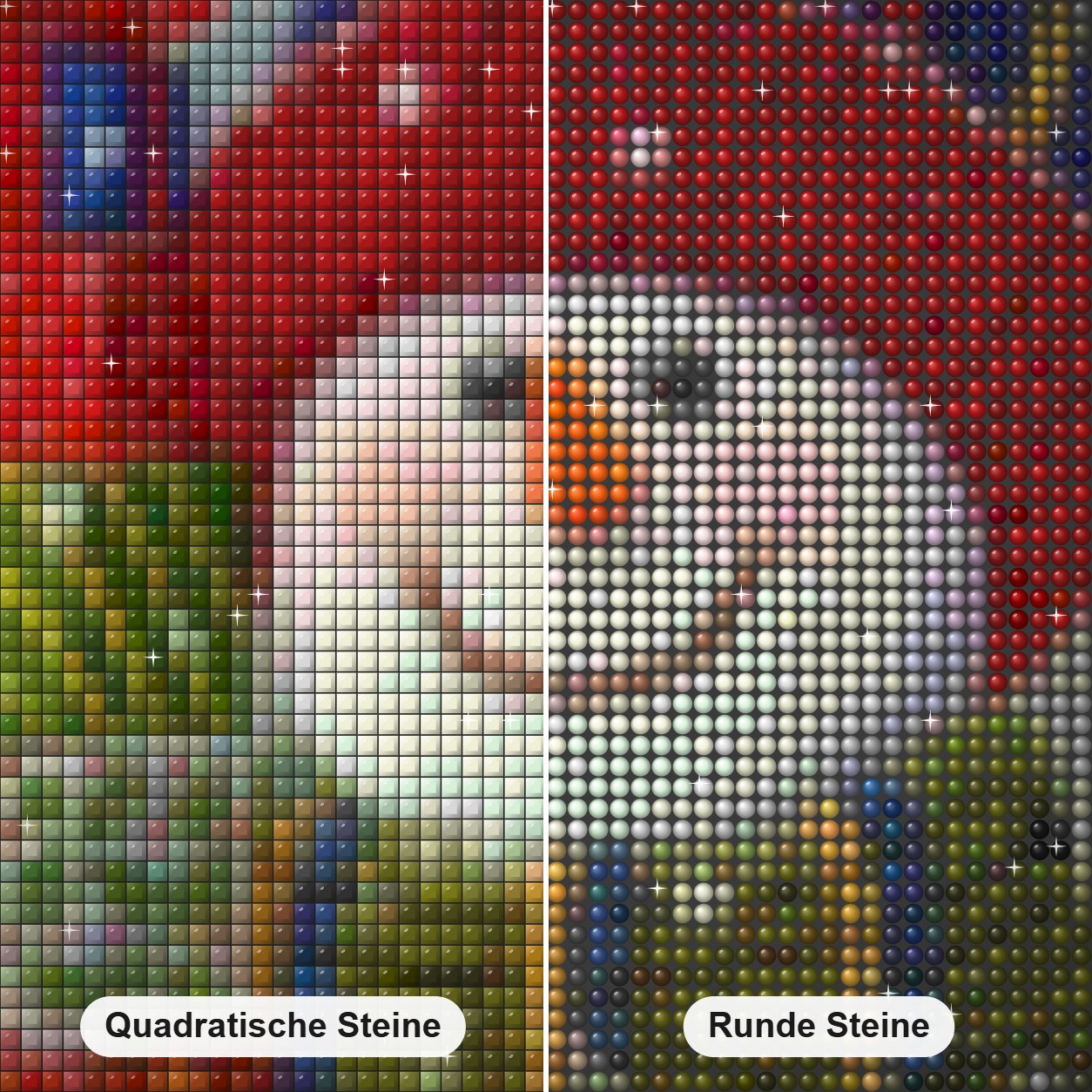 Schneemann mit Weihnachtsgeschenken Diamond Painting Nahaufnahme mit quadratischen und runden Steinen
