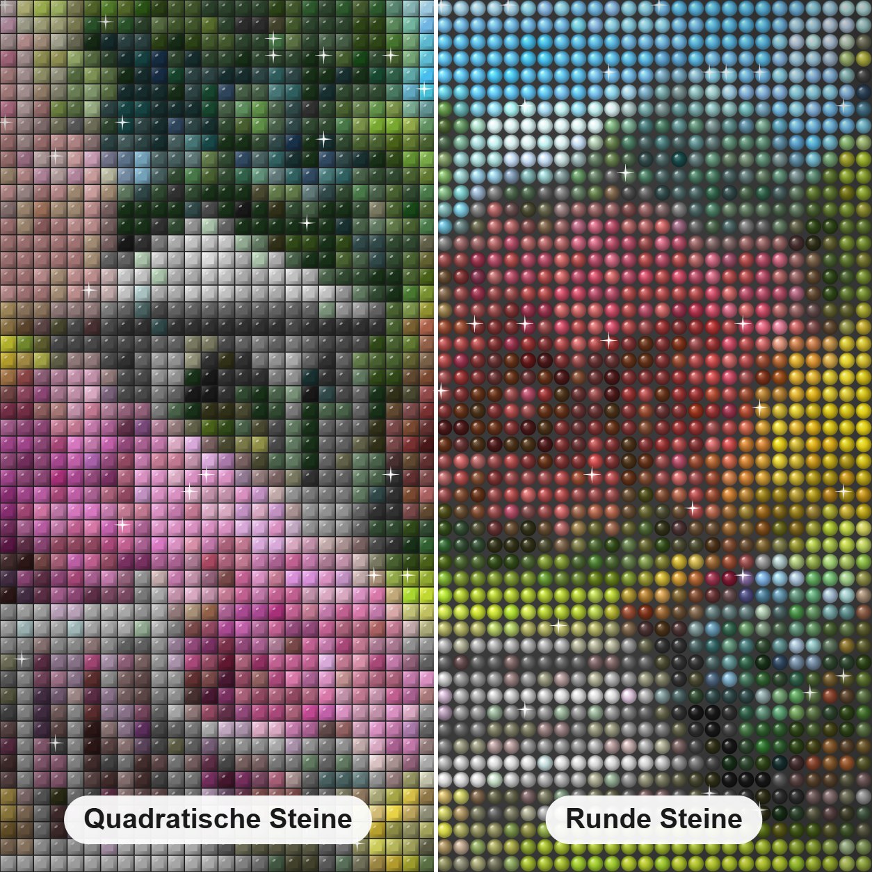 Schöner Blumengarten mit Pavillon Diamond Painting Nahaufnahme mit quadratischen und runden Steinen