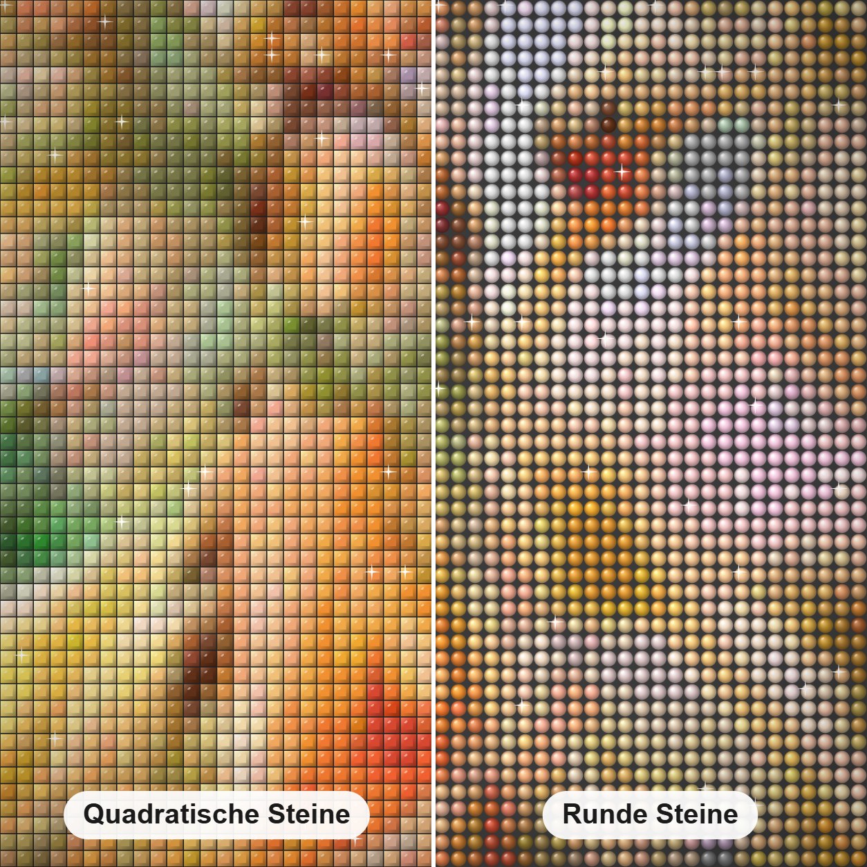 Schöne Fee mit Einhorn Diamond Painting Nahaufnahme mit quadratischen und runden Steinen