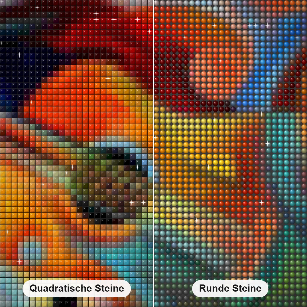 Schöne Gitarrenfarbe von Diamanten Diamond Painting Nahaufnahme mit quadratischen und runden Steinen