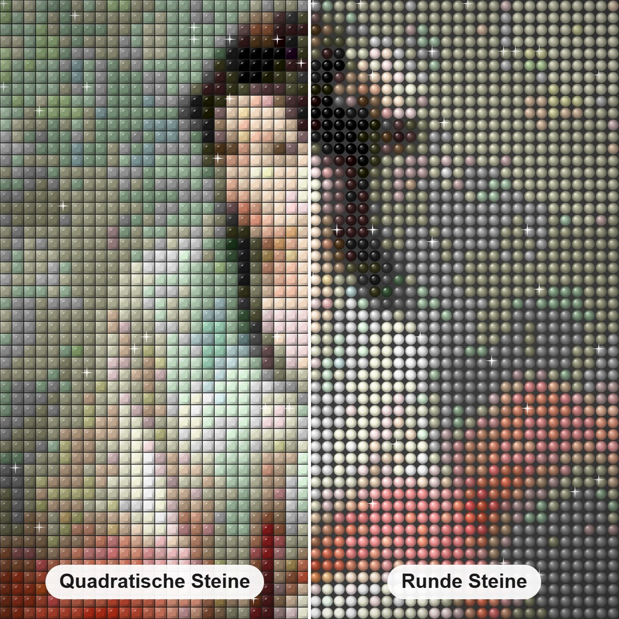 Schöne japanische Dame Diamond Painting Nahaufnahme mit quadratischen und runden Steinen