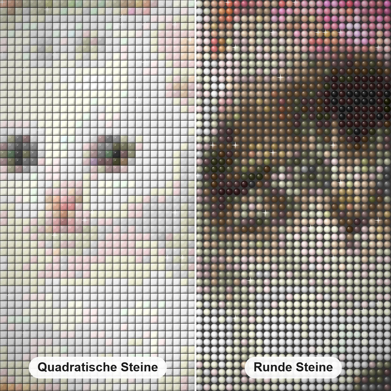 Schöne Kätzchen Diamond Painting Nahaufnahme mit quadratischen und runden Steinen