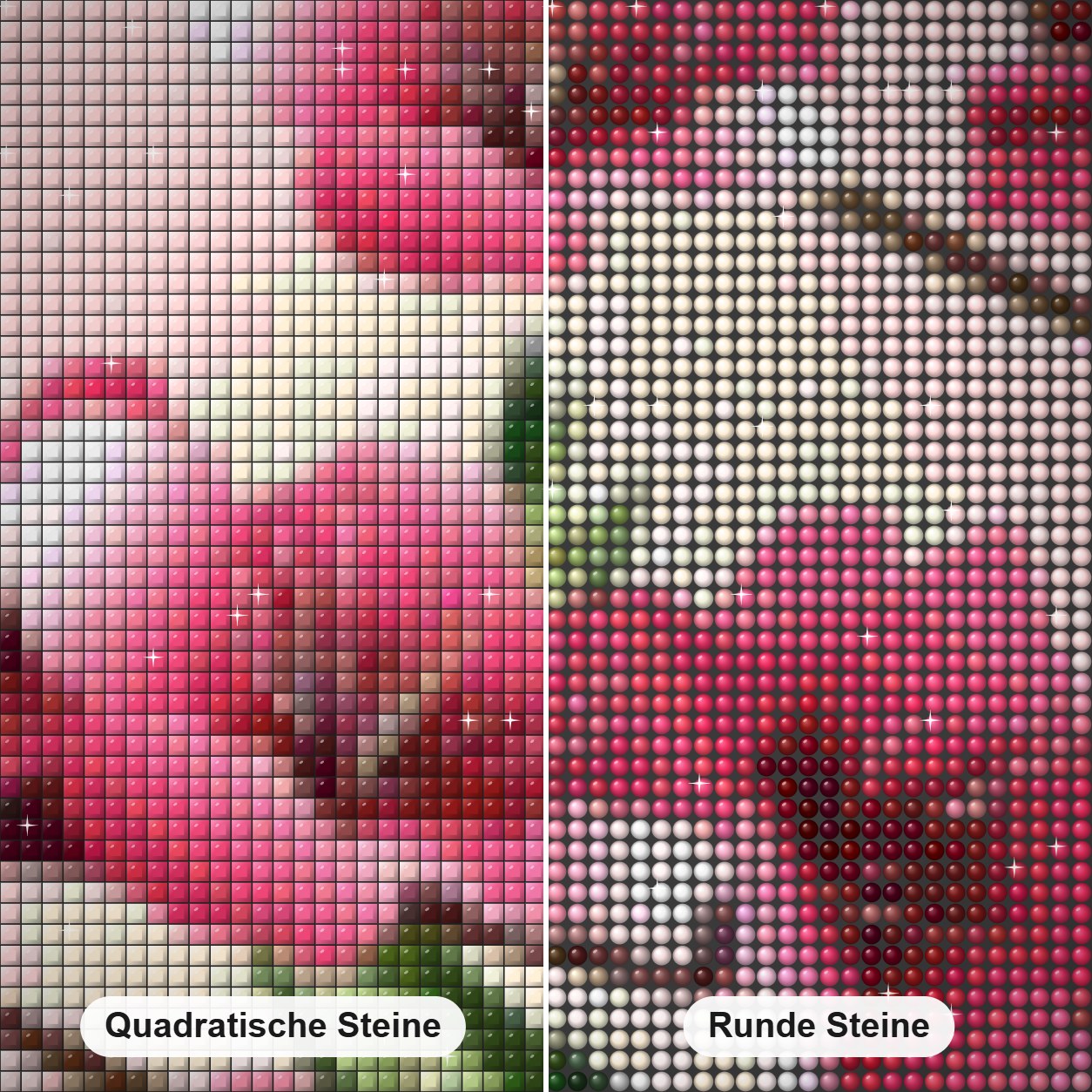 schöne Kirschblüten Diamond Painting Nahaufnahme mit quadratischen und runden Steinen