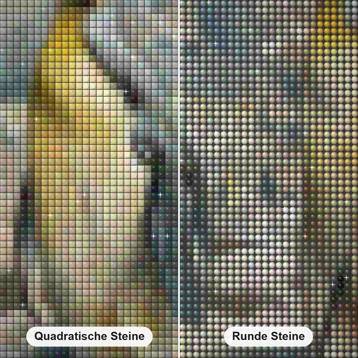 Schöne Pinguine Diamond Painting Nahaufnahme mit quadratischen und runden Steinen