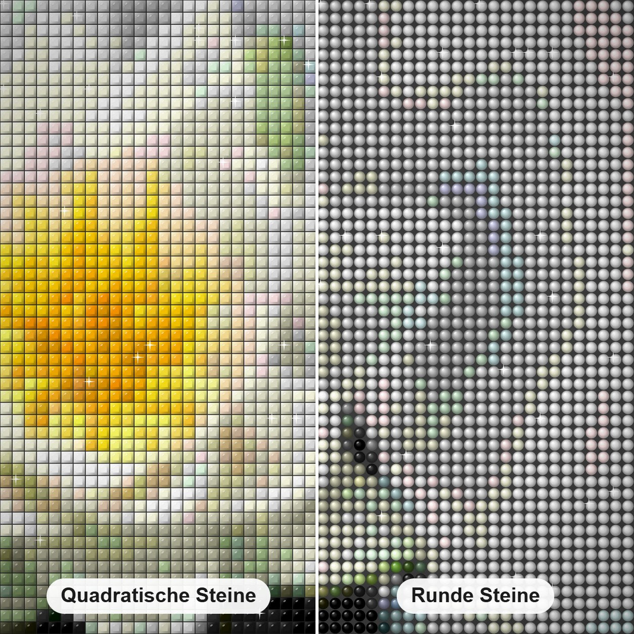 Schöne Seerose Diamond Painting Nahaufnahme mit quadratischen und runden Steinen