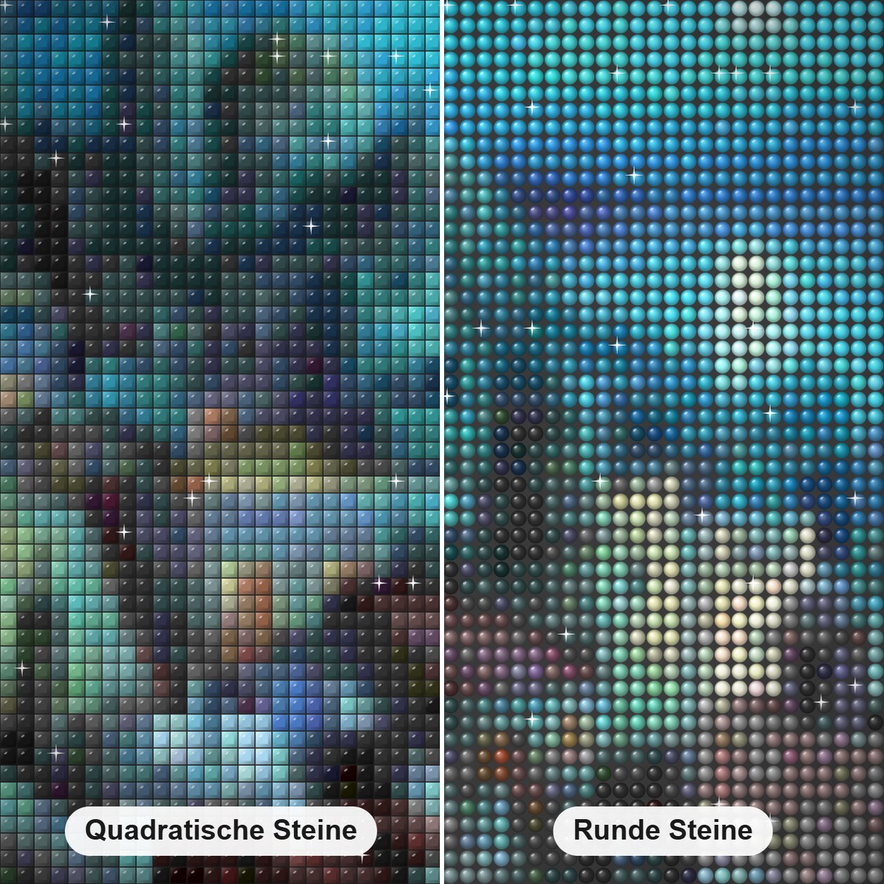 Schöne Stadtansicht bei Nacht Diamond Painting Nahaufnahme mit quadratischen und runden Steinen