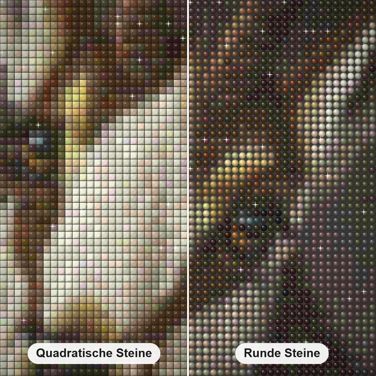Schöne Ziegenfarbe von Diamanten Diamond Painting Nahaufnahme mit quadratischen und runden Steinen