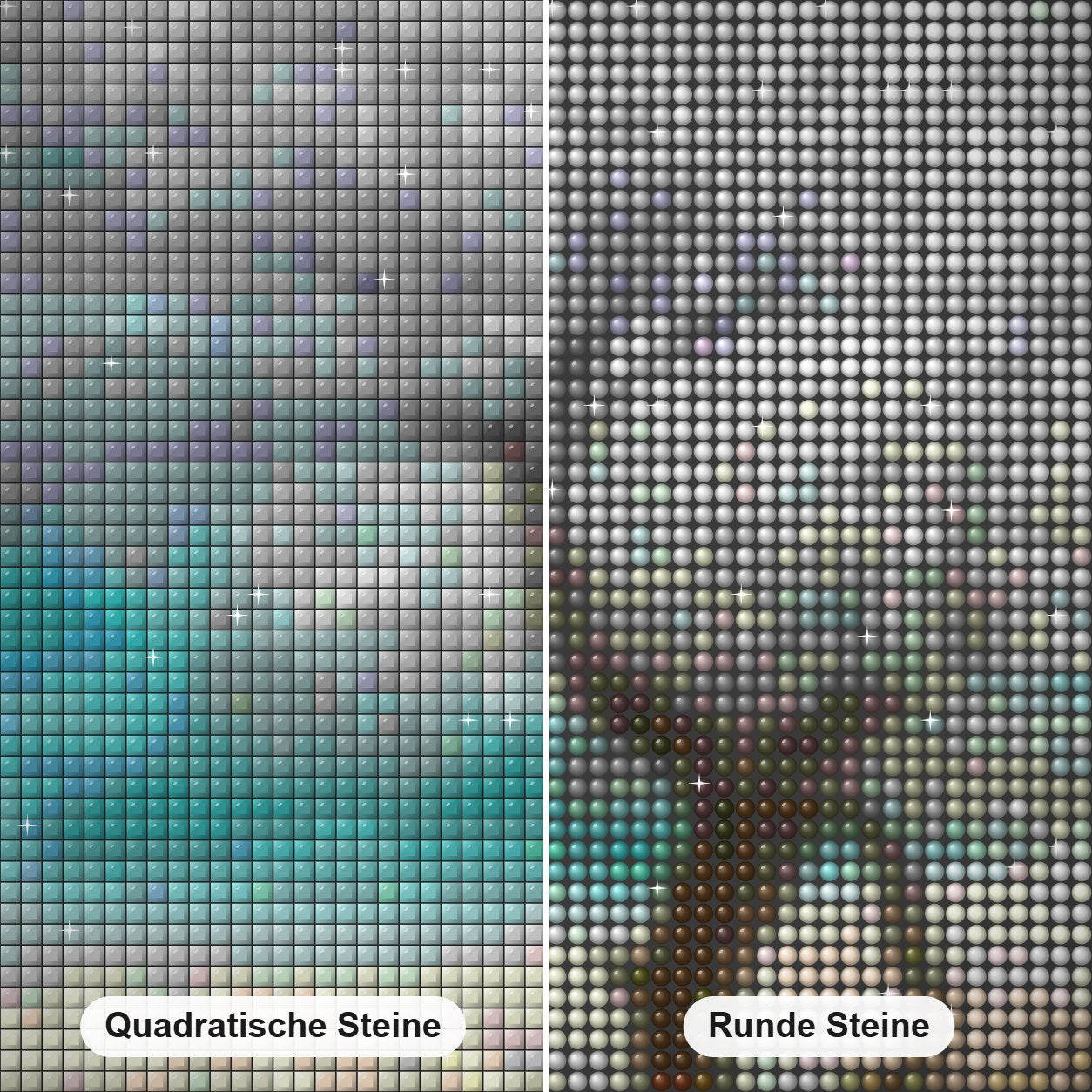 Schöner Baum mit weißen Blättern Diamond Painting Nahaufnahme mit quadratischen und runden Steinen