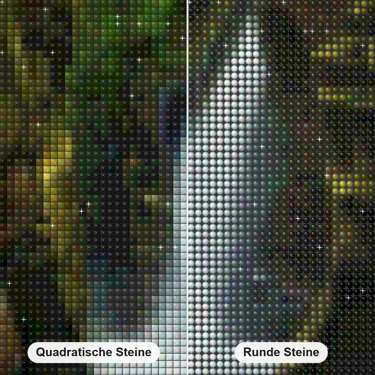 Schöner Bergwasserfall Diamond Painting Nahaufnahme mit quadratischen und runden Steinen