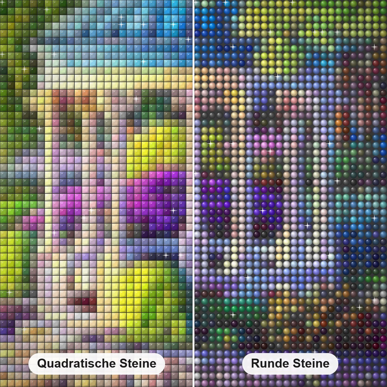 Schöner Gartenpavillon Diamond Painting Nahaufnahme mit quadratischen und runden Steinen