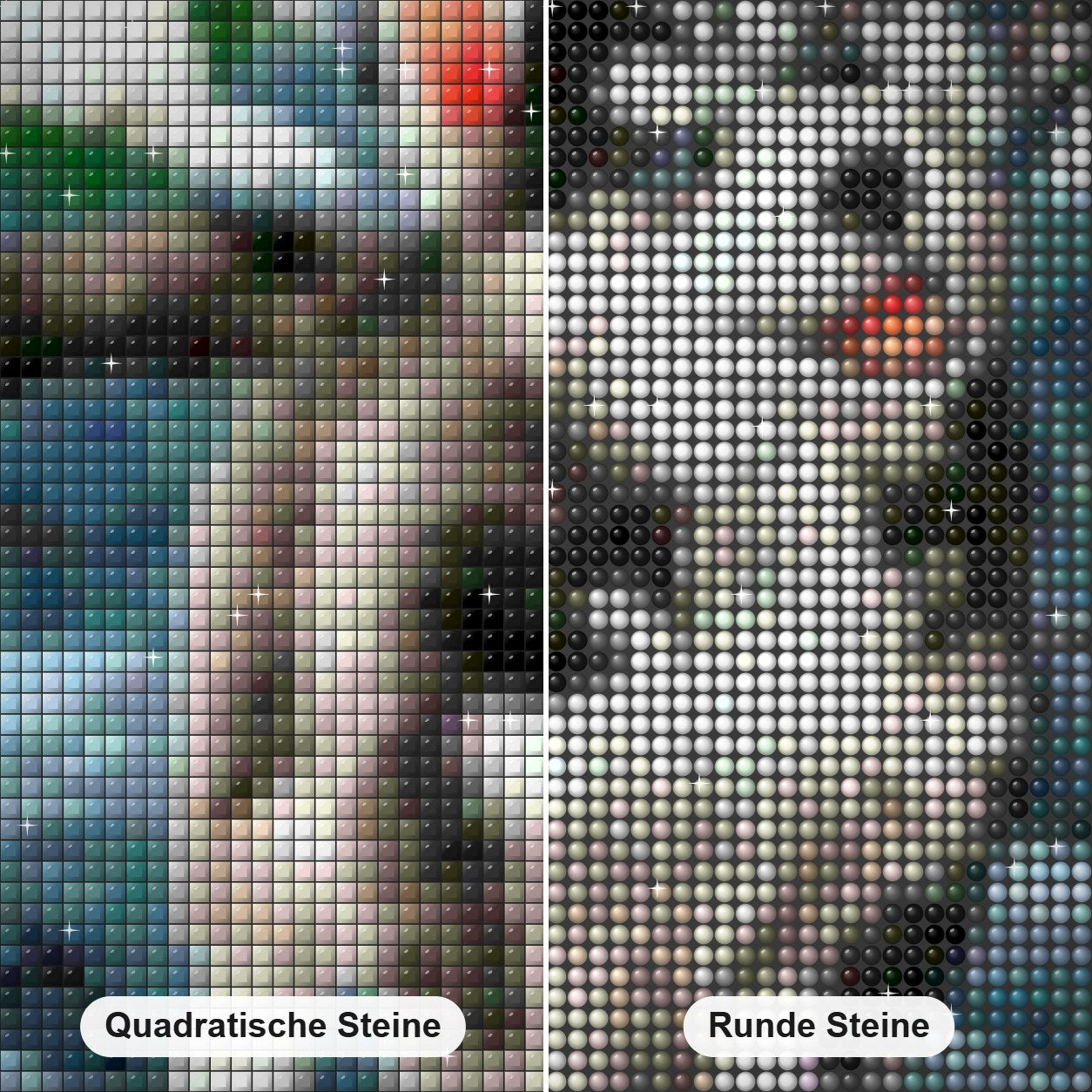 Schöner Husky Diamond Painting Nahaufnahme mit quadratischen und runden Steinen