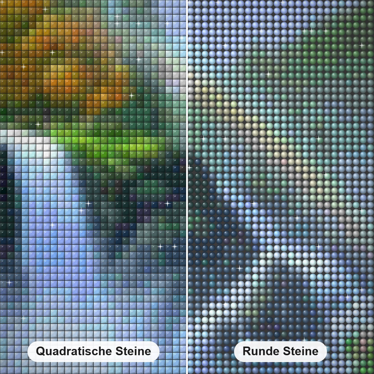 Schöner Regenbogen & Wasserfall Diamond Painting Nahaufnahme mit quadratischen und runden Steinen