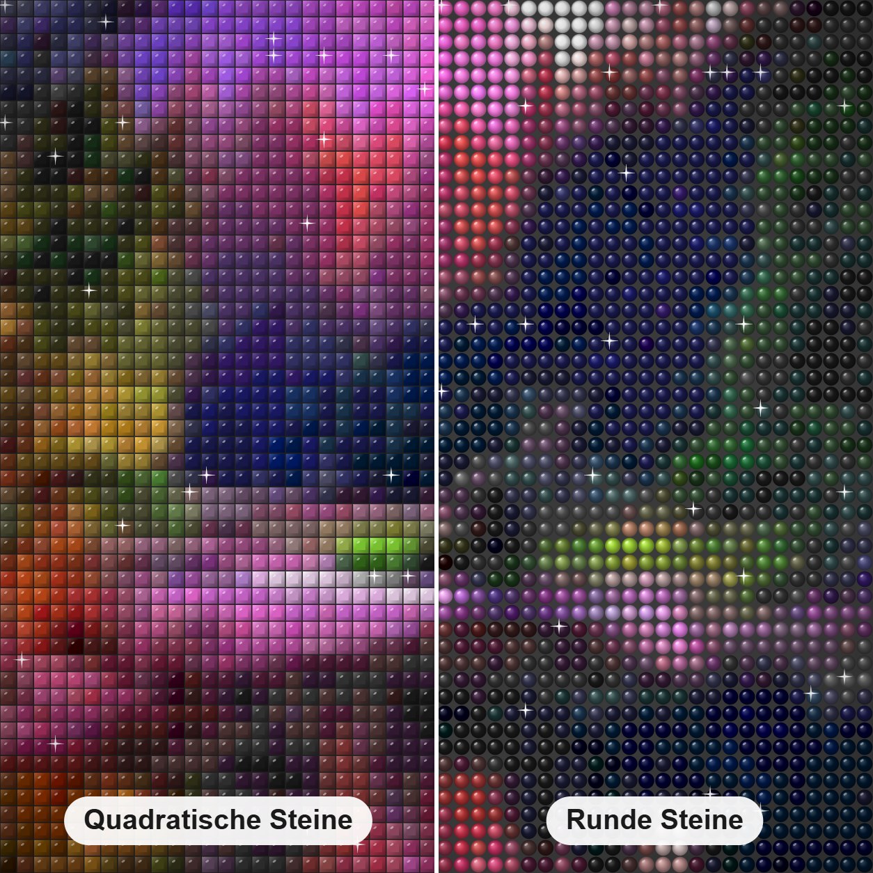 Schöner See und bunter Waldblick Diamond Painting Nahaufnahme mit quadratischen und runden Steinen