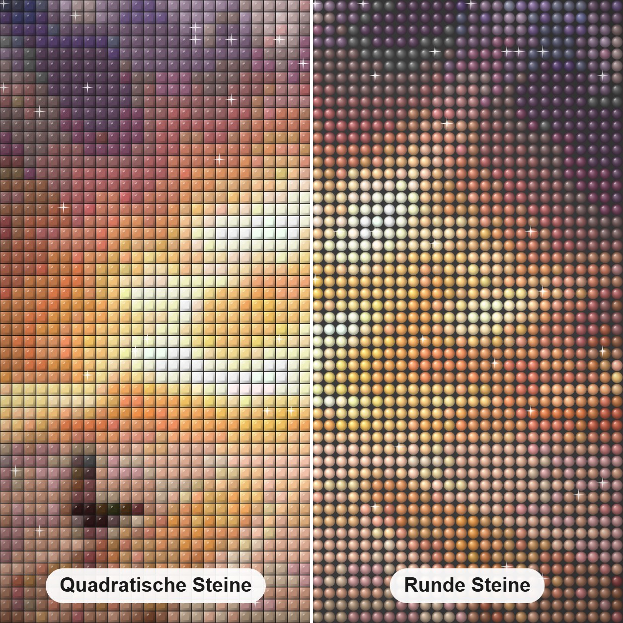 Schöner Sonnenaufgang & Wolken Diamond Painting Nahaufnahme mit quadratischen und runden Steinen
