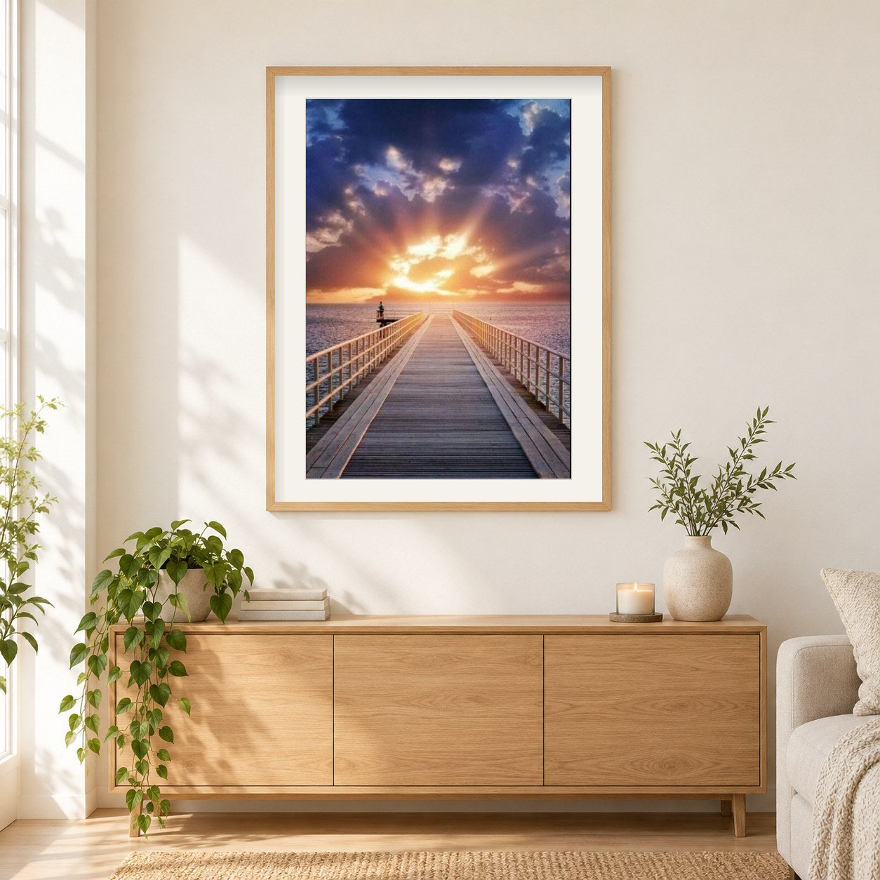 Schöner Sonnenaufgang & Wolken als gerahmtes Diamond Painting im Wohnzimmer