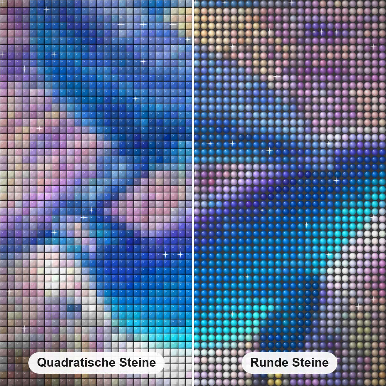 Schönes Delfinpaar Diamond Painting Nahaufnahme mit quadratischen und runden Steinen