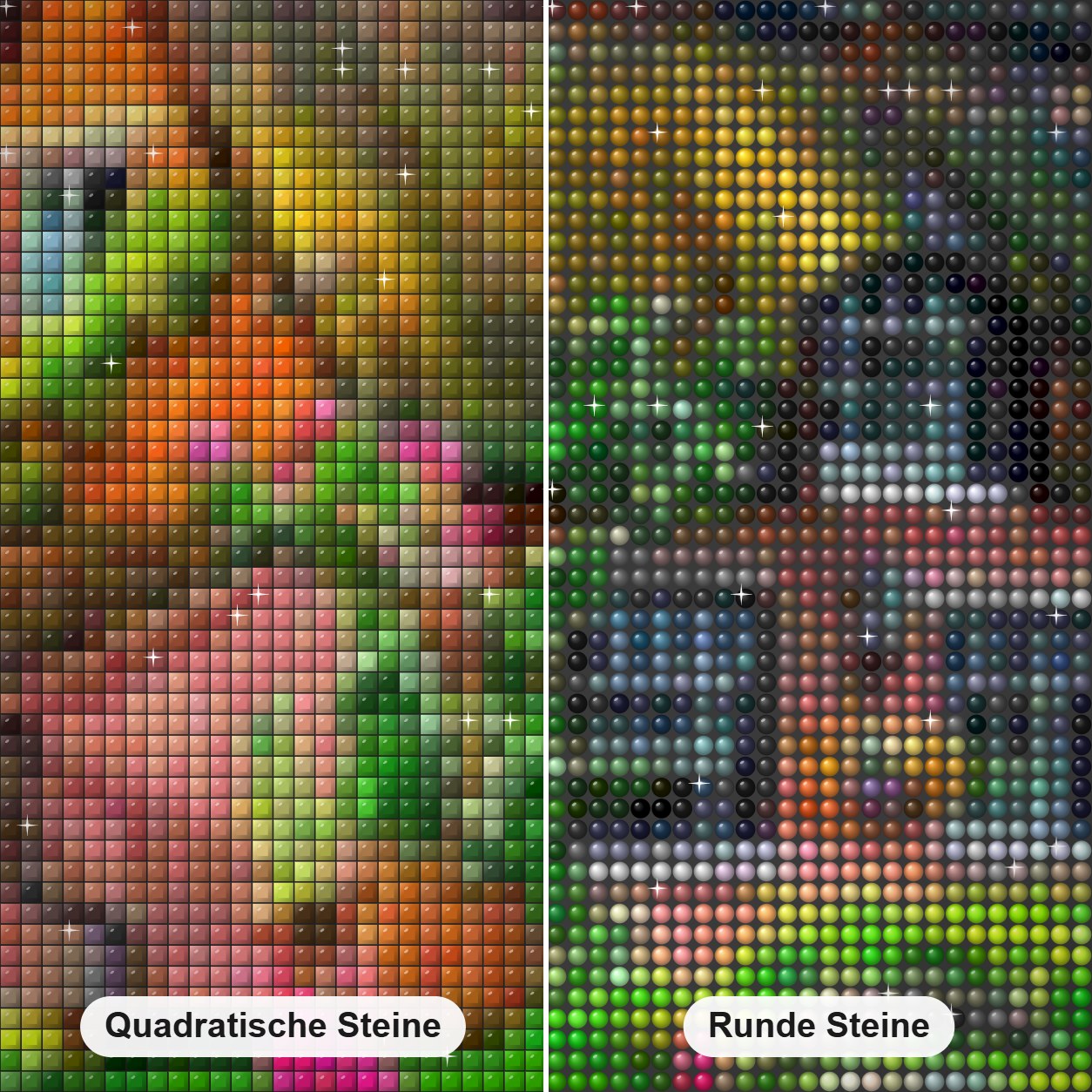 Schönes Ferienhaus von Howard Robinson Diamond Painting Nahaufnahme mit quadratischen und runden Steinen