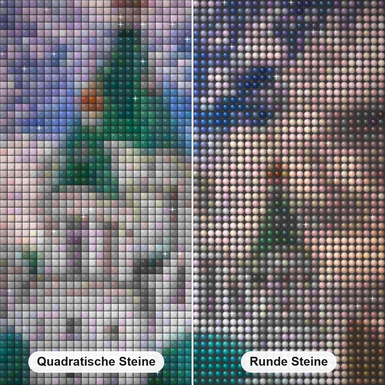 Schönes Kloster Diamond Painting Nahaufnahme mit quadratischen und runden Steinen