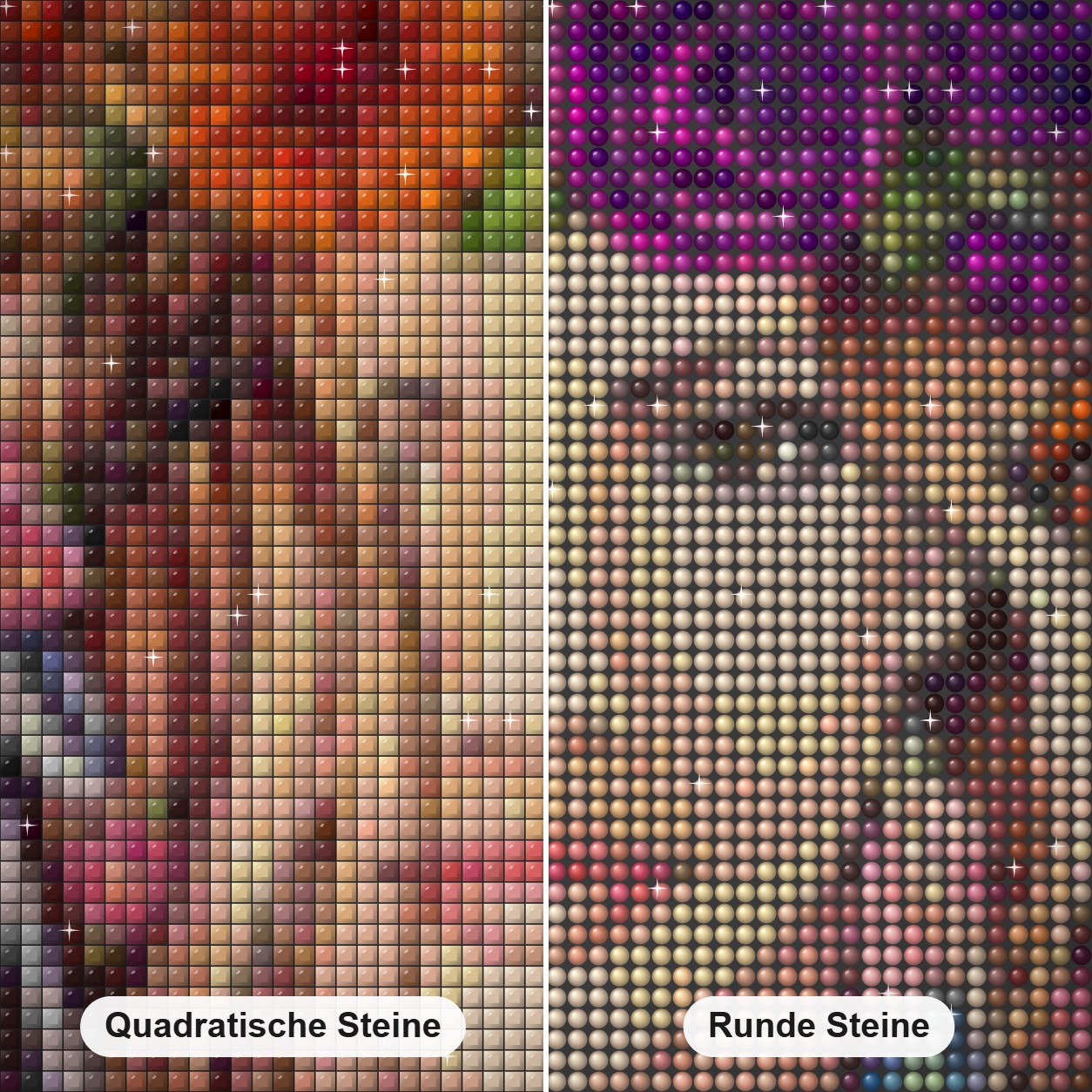 Schönes Mädchen mit Blumenkrone Diamond Painting Nahaufnahme mit quadratischen und runden Steinen