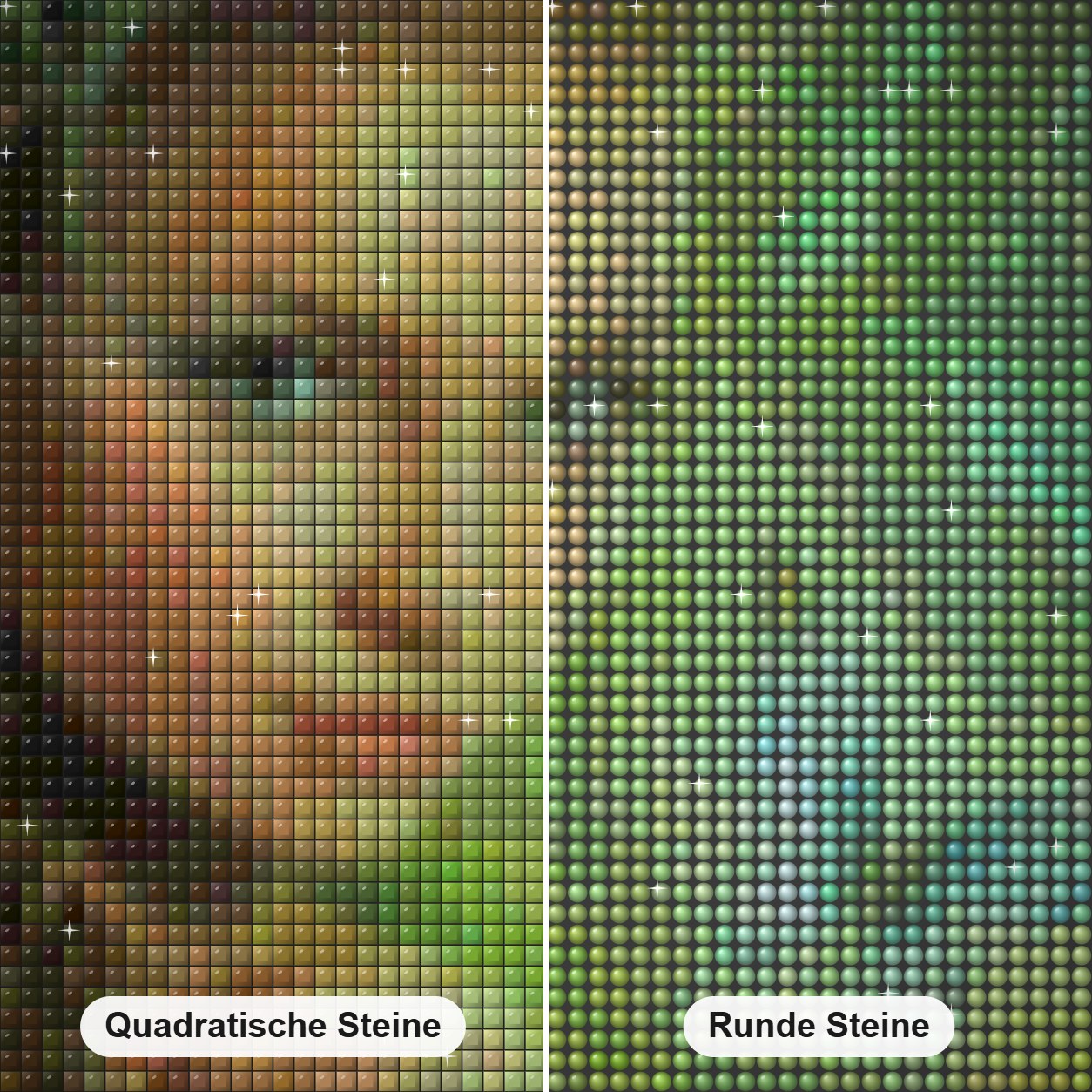 Schönheit & Schmetterlinge Diamond Painting Nahaufnahme mit quadratischen und runden Steinen