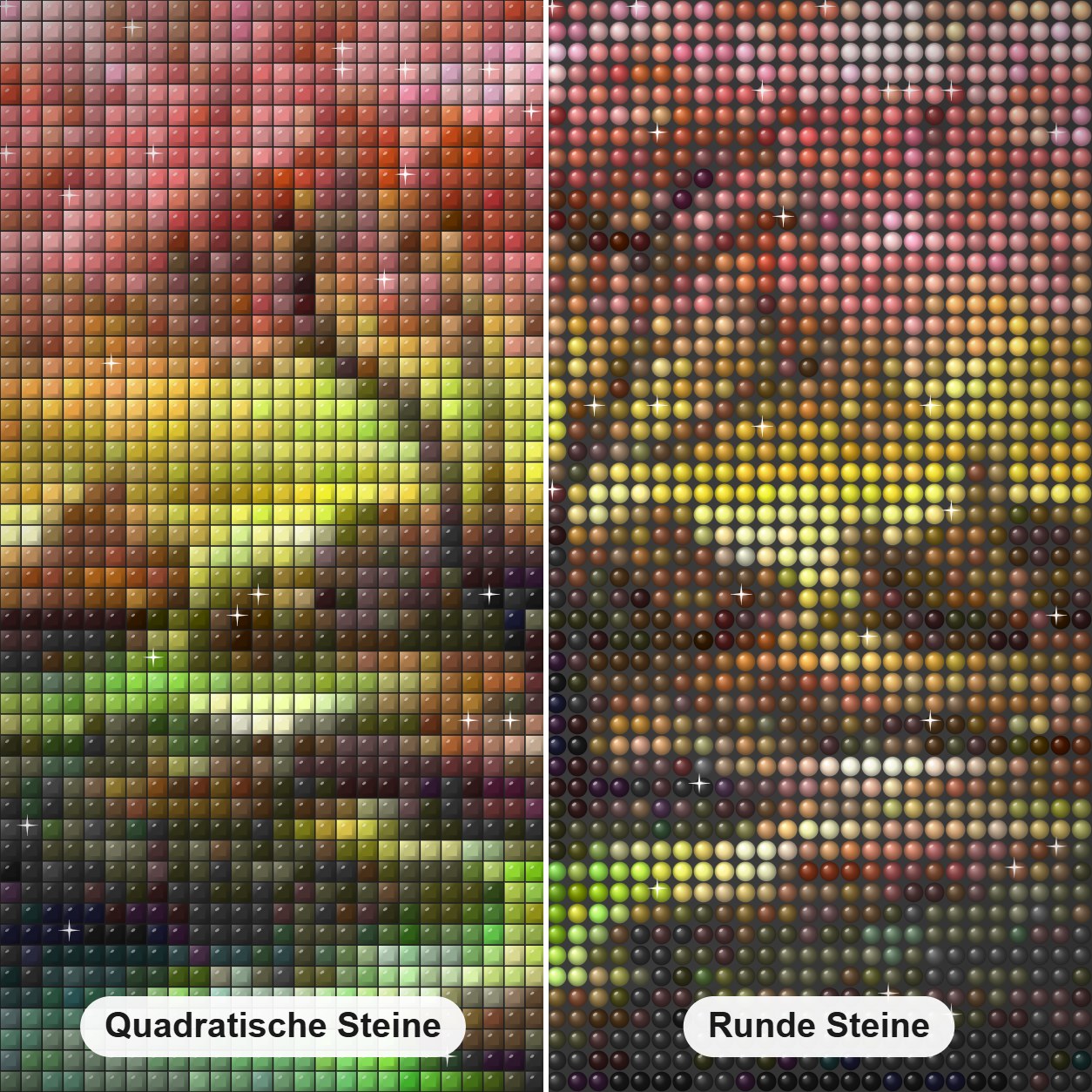 Schönheits Blüten Diamond Painting Nahaufnahme mit quadratischen und runden Steinen