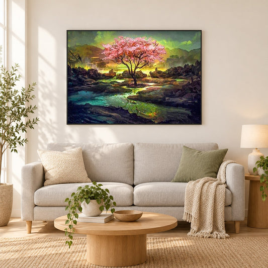 Schönheits Blüten als gerahmtes Diamond Painting im Wohnzimmer