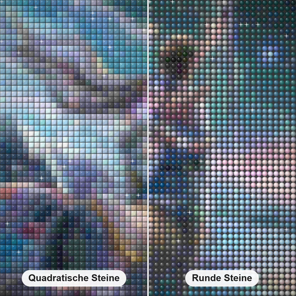 Schütze Tierkreis Diamond Painting Nahaufnahme mit quadratischen und runden Steinen