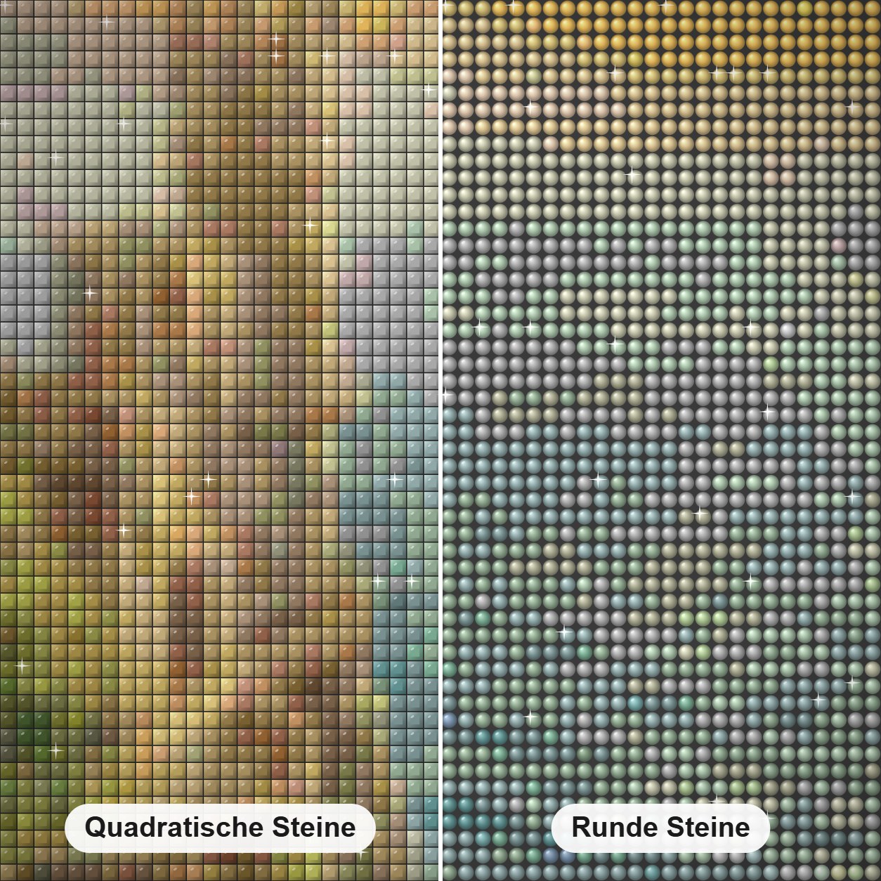 Schwalbennest Schloss Diamond Painting Nahaufnahme mit quadratischen und runden Steinen