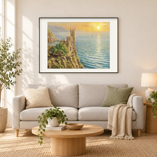 Schwalbennest Schloss als gerahmtes Diamond Painting im Wohnzimmer