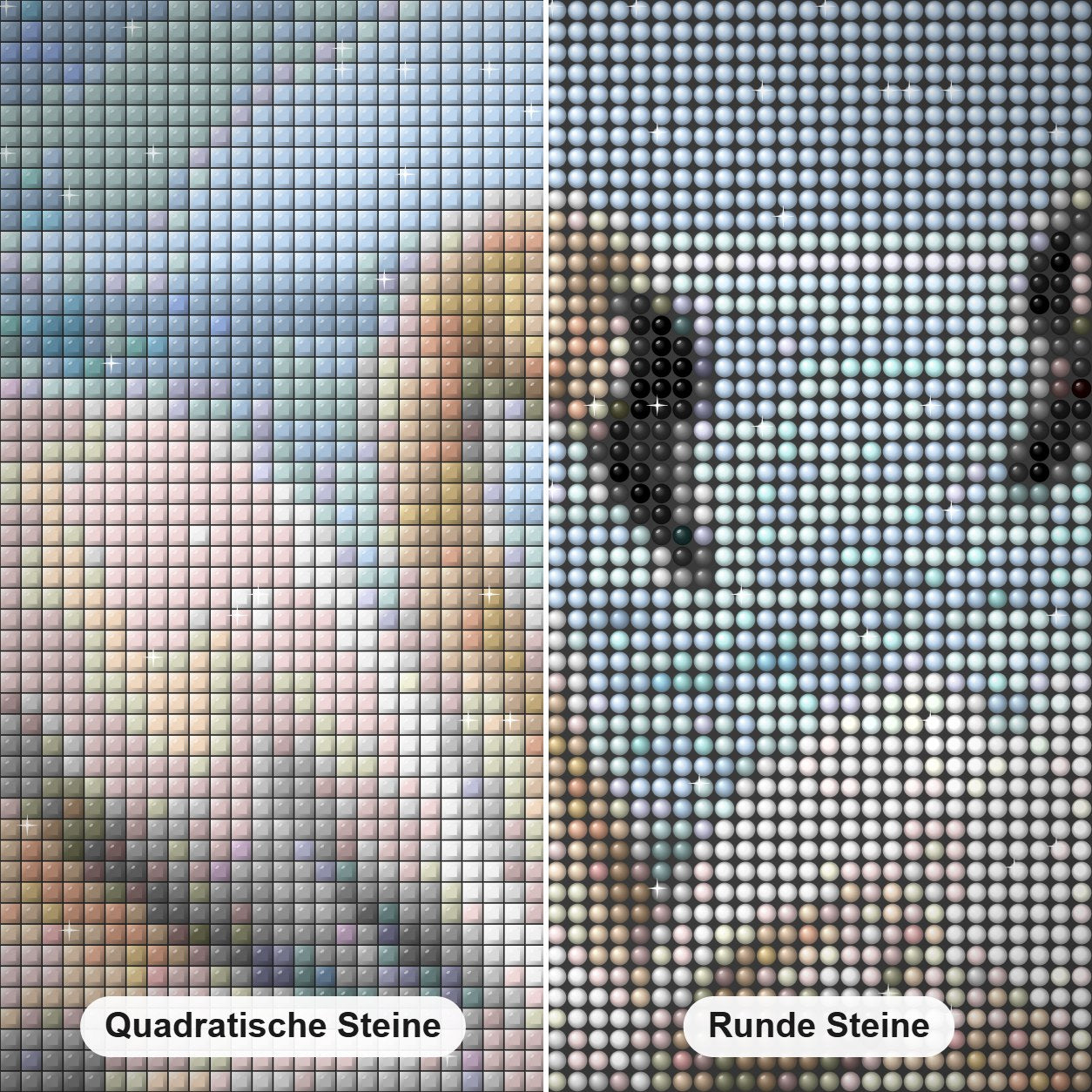 Schwäne paaren sich im Wasser Diamond Painting Nahaufnahme mit quadratischen und runden Steinen