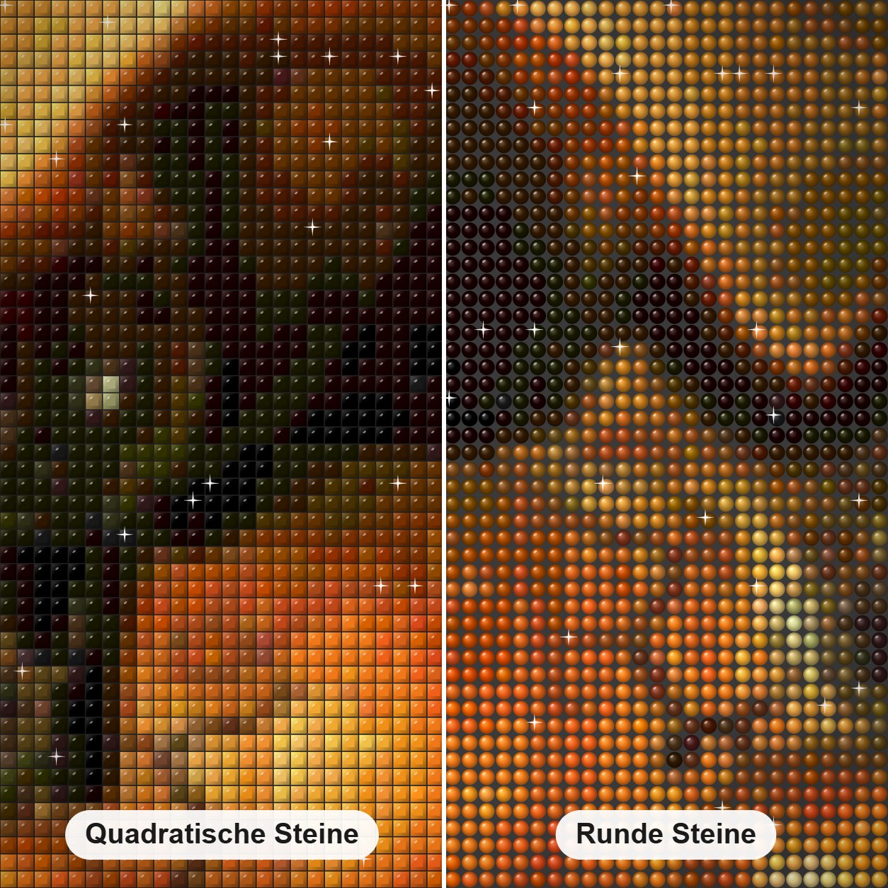 Schwarze Katze & Halloween Kürbisse Diamond Painting Nahaufnahme mit quadratischen und runden Steinen