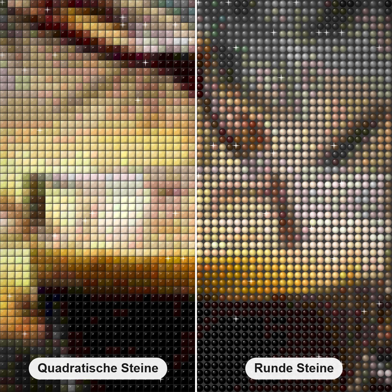 Schwarzer Kaffee Diamond Painting Nahaufnahme mit quadratischen und runden Steinen