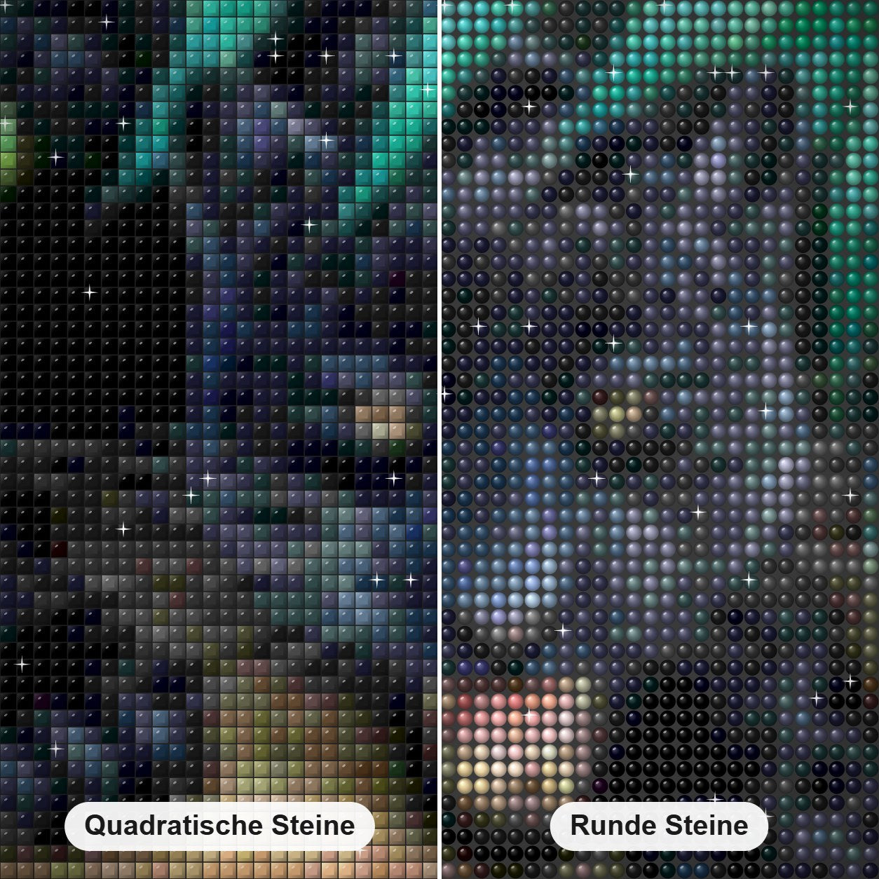 Schwarzer Leopard im Wald Diamond Painting Nahaufnahme mit quadratischen und runden Steinen