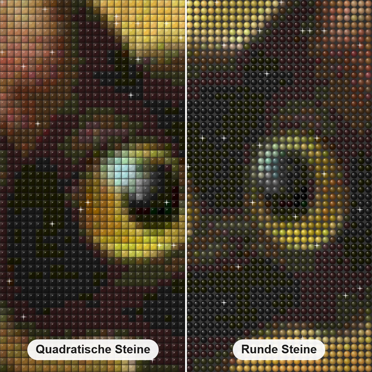 Schwarzes Kätzchen Diamond Painting Nahaufnahme mit quadratischen und runden Steinen