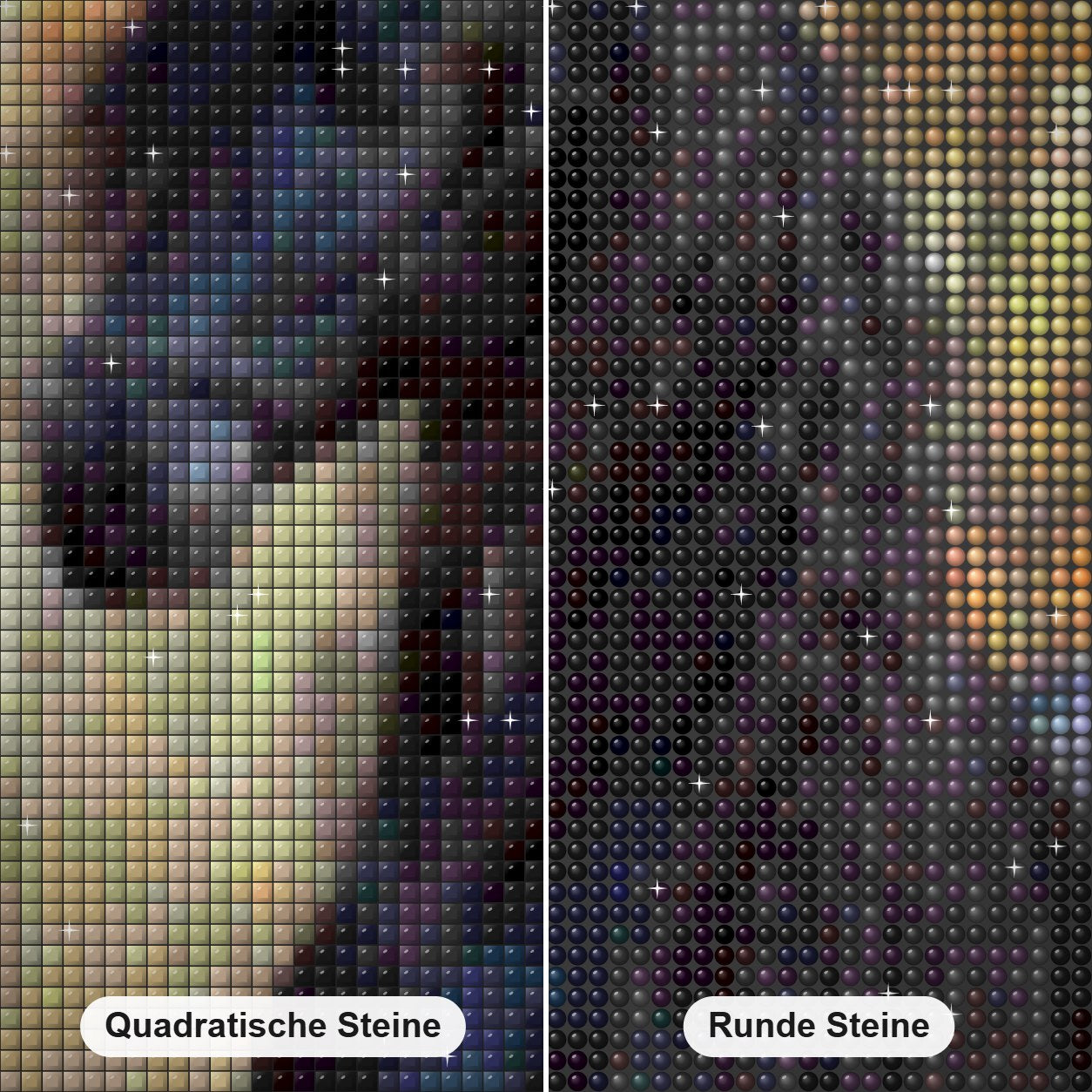 Schwarzes Pferd mit langen Haaren Diamond Painting Nahaufnahme mit quadratischen und runden Steinen