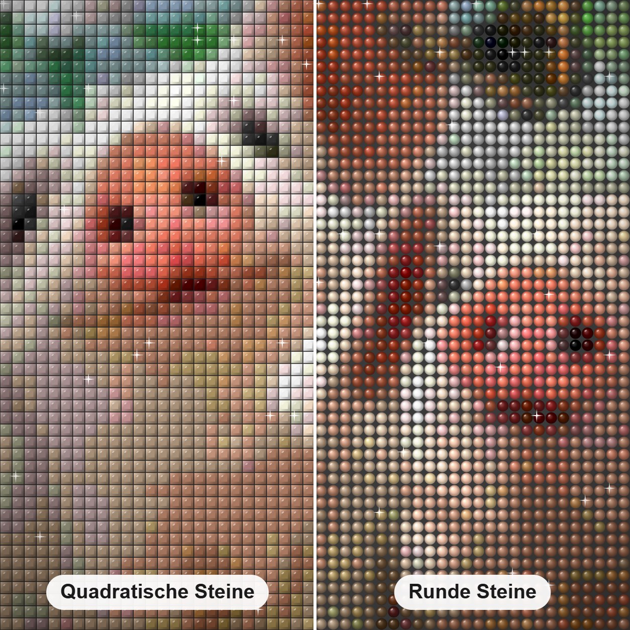 Schweine & Schmetterlinge Diamond Painting Nahaufnahme mit quadratischen und runden Steinen