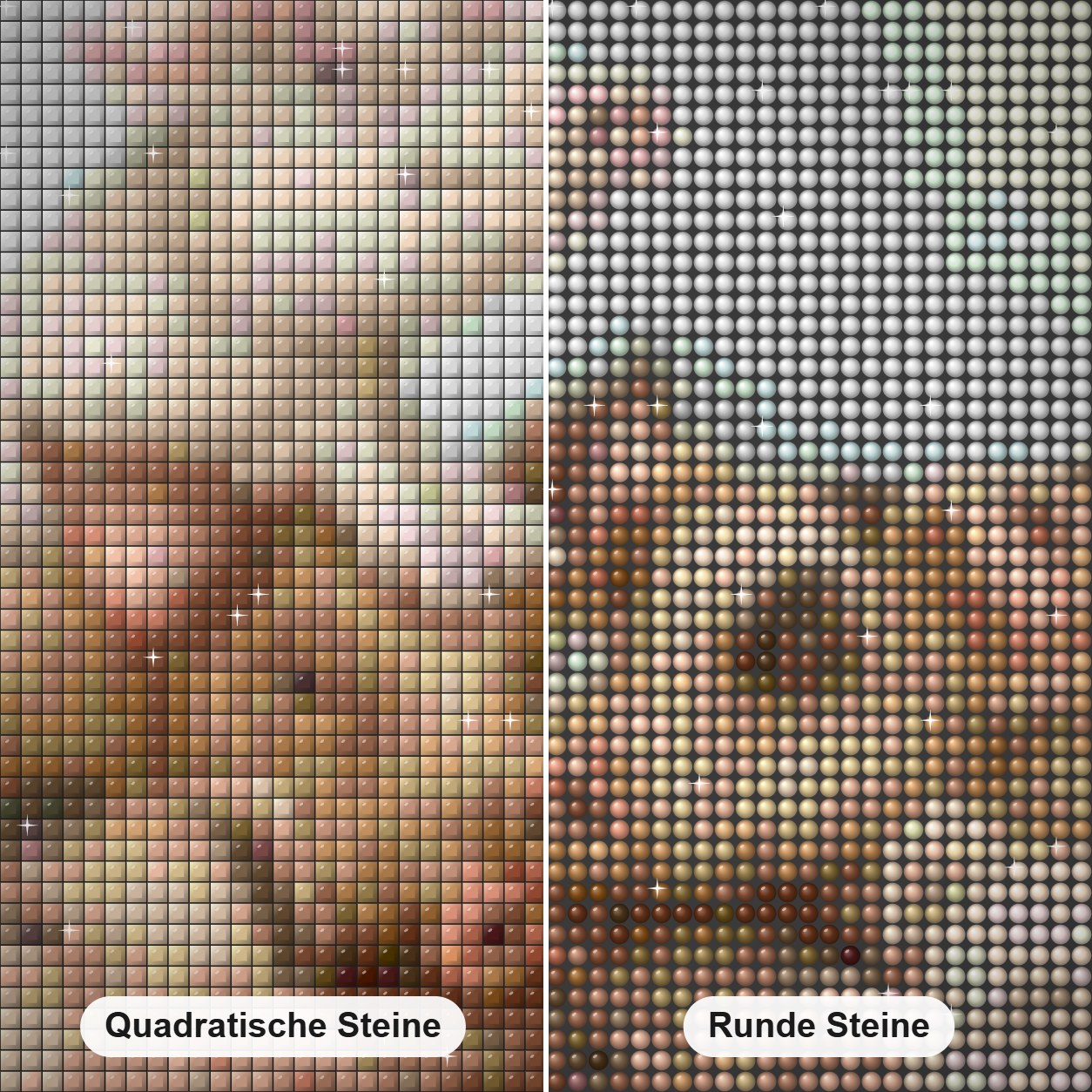 Schweinefamilie Diamond Painting Nahaufnahme mit quadratischen und runden Steinen