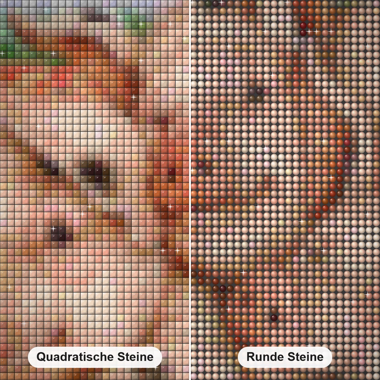 Schweinefamilie Diamond Painting Nahaufnahme mit quadratischen und runden Steinen