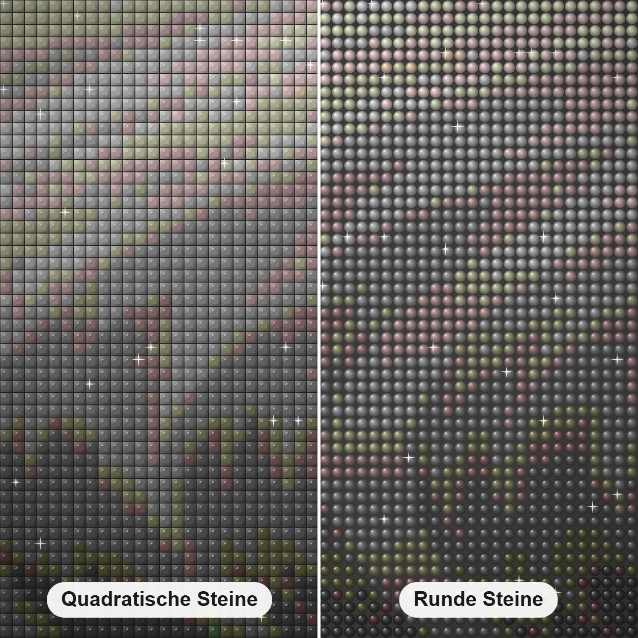 Schwerkraft Regenbogen Diamond Painting Nahaufnahme mit quadratischen und runden Steinen