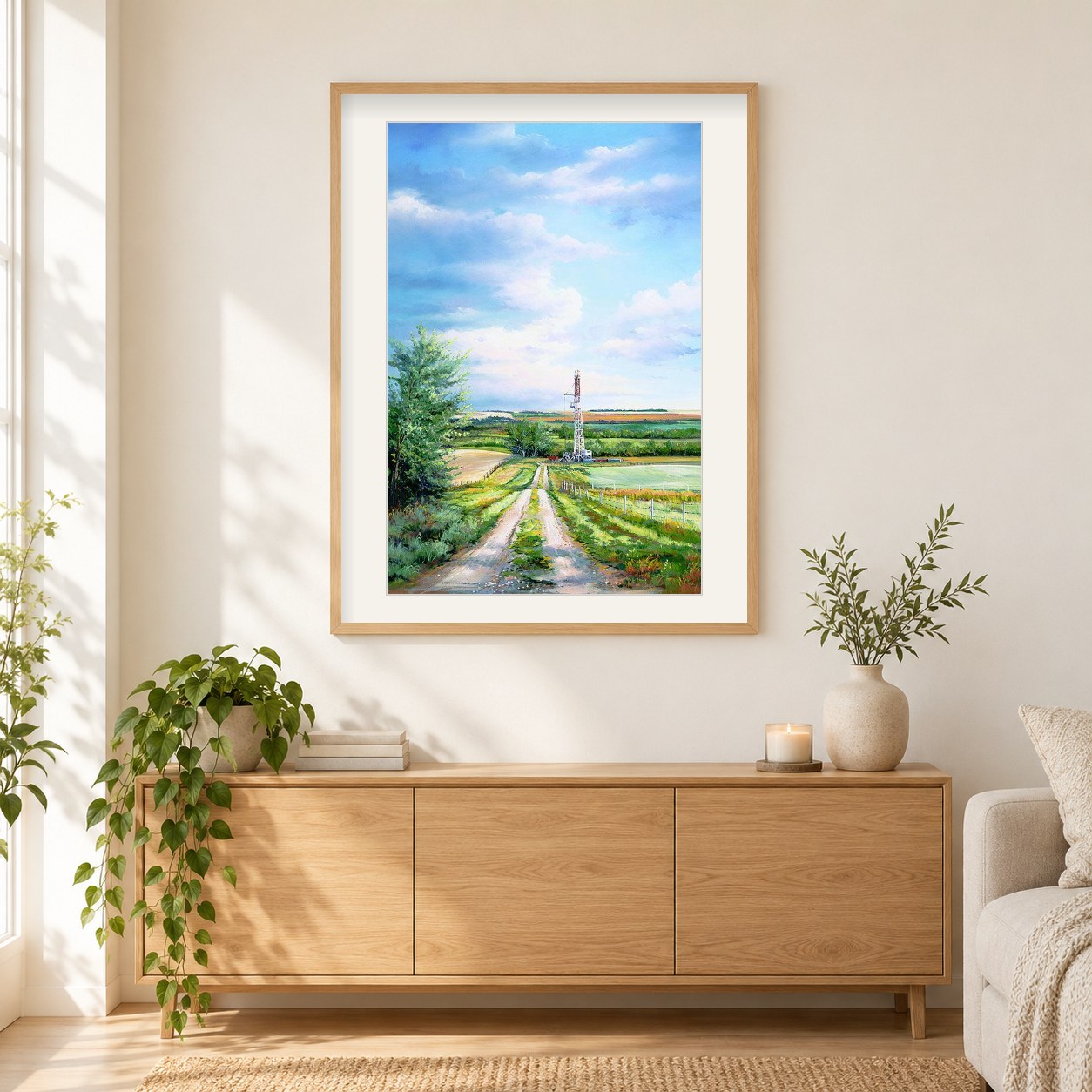 Zweite Ernte - Kunst des Jonn Einerssen als gerahmtes Diamond Painting im Wohnzimmer